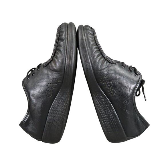 Sas Shoes Womens 9 Bounce Lace Up Moc Comfort Classic Leather Black Career Wedge - Picture 9 of 15